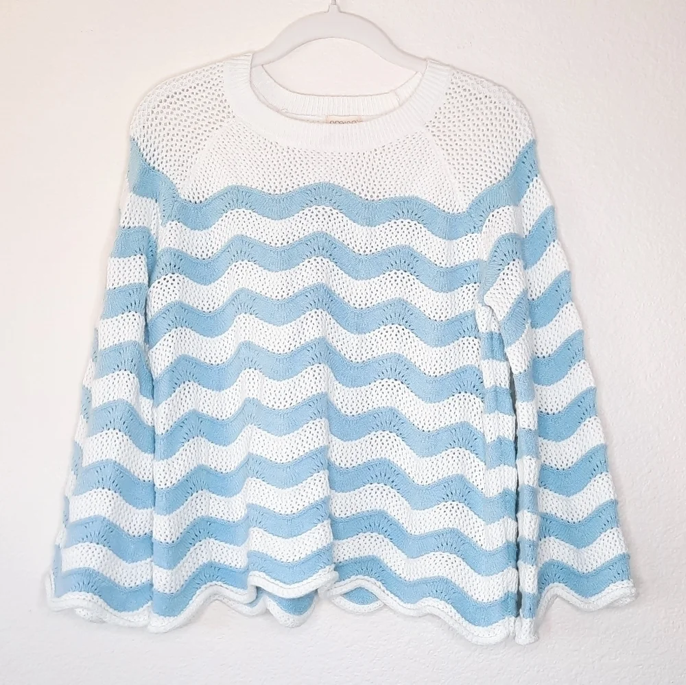Greige Blue & White Lose Knit Granny Sweater S